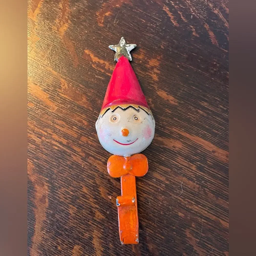 Vintage Antique Metal Christmas Elf Holiday Clown Wall Hook